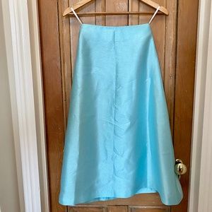 Aqua Blue High-Waisted Asymmetrical Midi Skirt